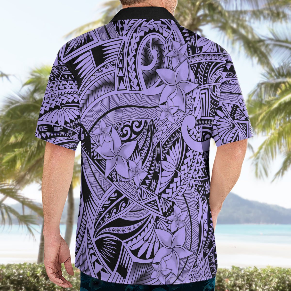Polynesia Hawaiian Shirt Tribal Polynesian Spirit With Violet Pacific Flowers - Wonder Print Shop
