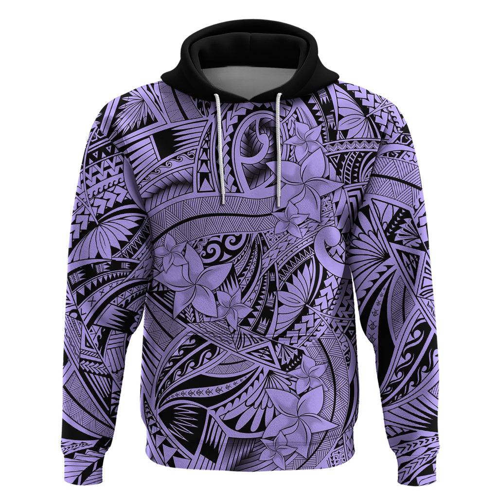 Polynesia Hoodie Tribal Polynesian Spirit With Violet Pacific Flowers - Wonder Print Shop