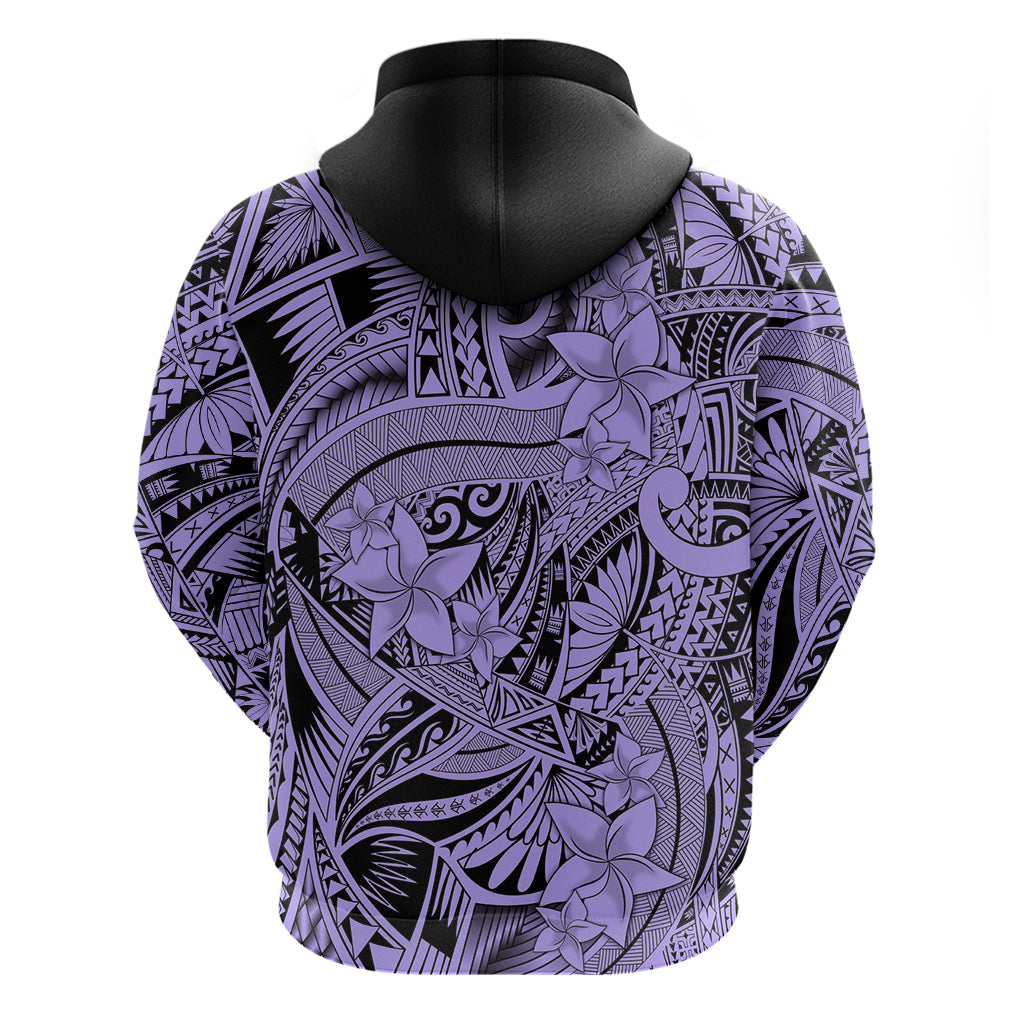 Polynesia Hoodie Tribal Polynesian Spirit With Violet Pacific Flowers - Wonder Print Shop