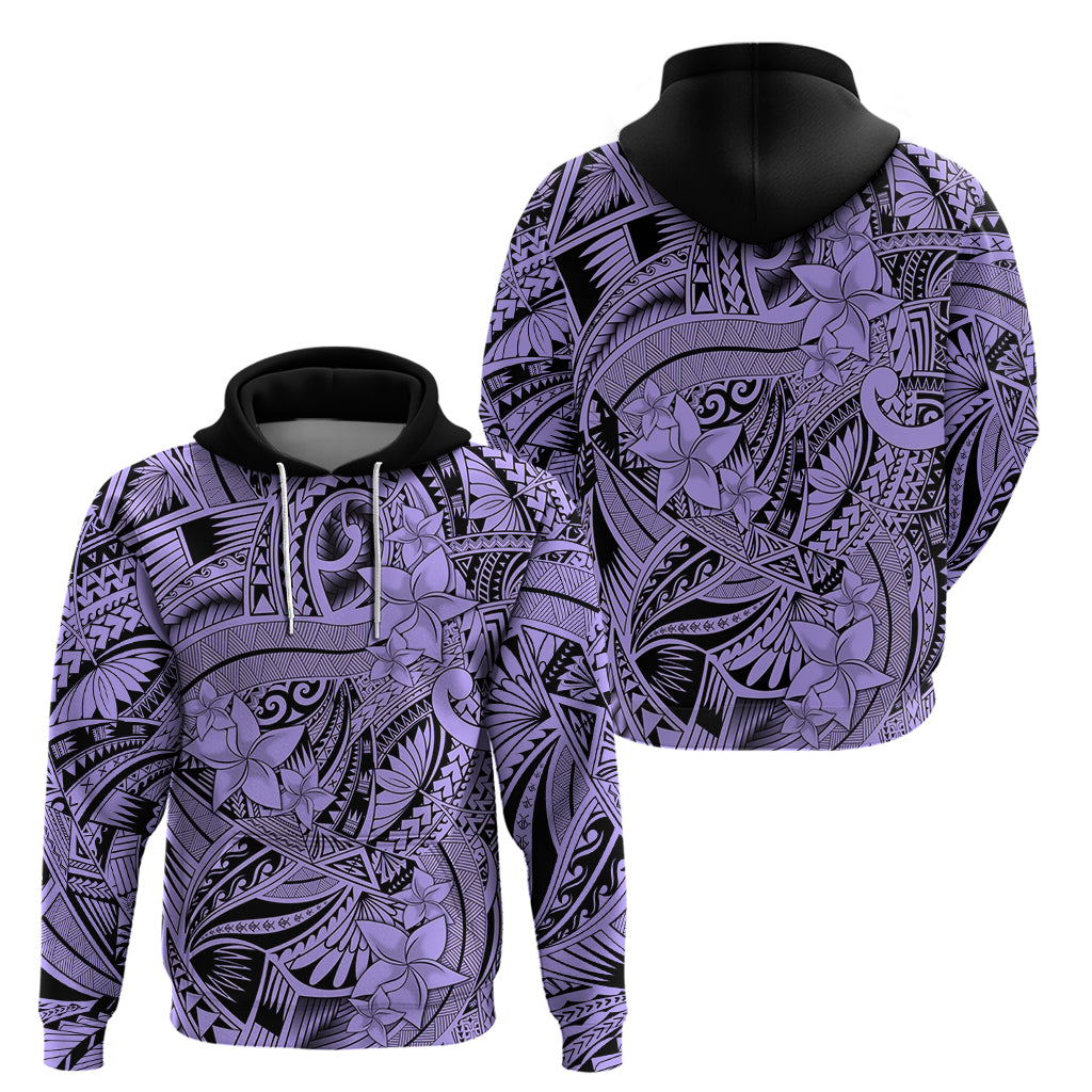 Polynesia Hoodie Tribal Polynesian Spirit With Violet Pacific Flowers - Wonder Print Shop