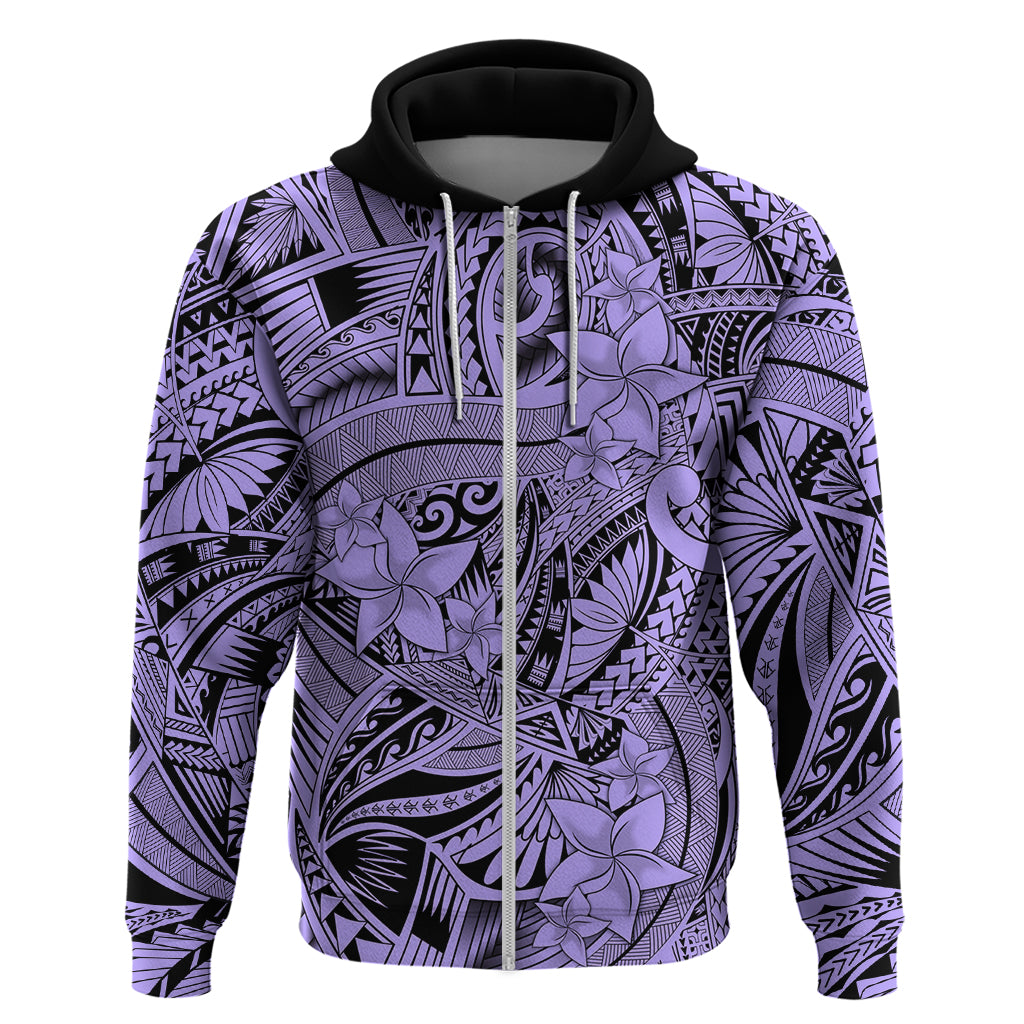 Polynesia Hoodie Tribal Polynesian Spirit With Violet Pacific Flowers - Wonder Print Shop