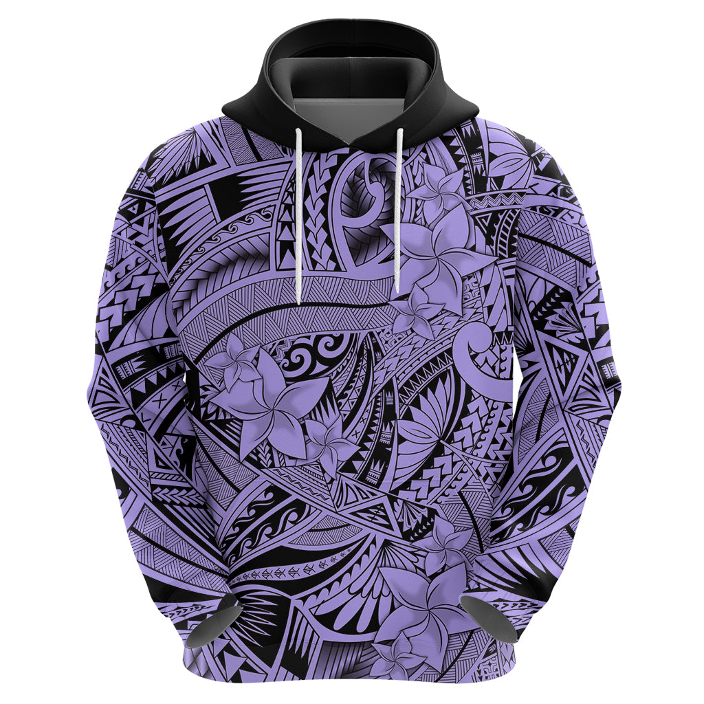 Polynesia Hoodie Tribal Polynesian Spirit With Violet Pacific Flowers - Wonder Print Shop
