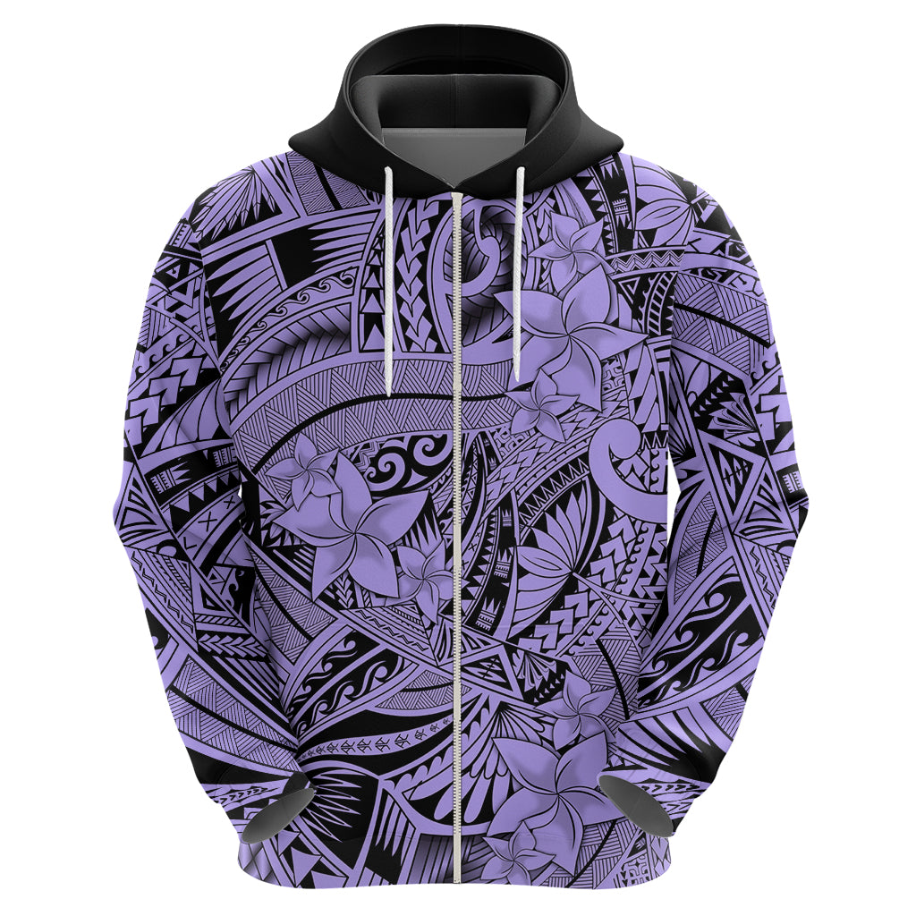 Polynesia Hoodie Tribal Polynesian Spirit With Violet Pacific Flowers - Wonder Print Shop