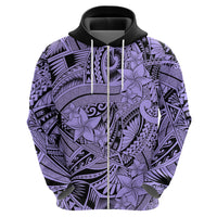Polynesia Hoodie Tribal Polynesian Spirit With Violet Pacific Flowers - Wonder Print Shop