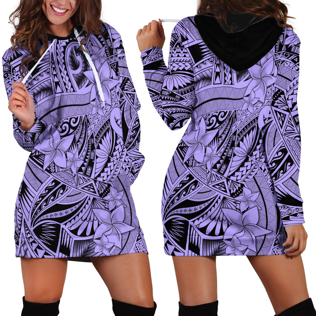 Polynesia Hoodie Dress Tribal Polynesian Spirit With Violet Pacific Flowers - Wonder Print Shop