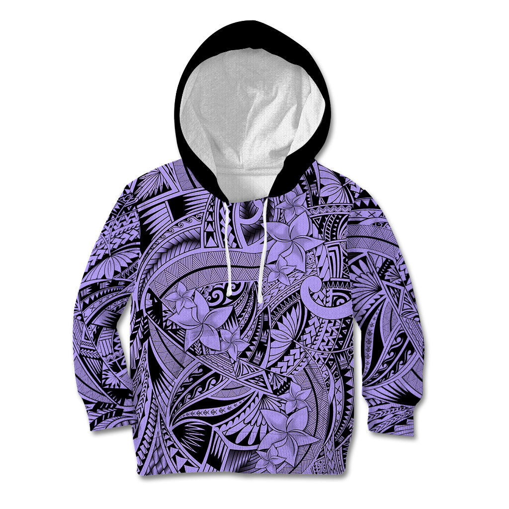 Polynesia Kid Hoodie Tribal Polynesian Spirit With Violet Pacific Flowers - Wonder Print Shop