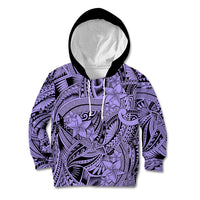 Polynesia Kid Hoodie Tribal Polynesian Spirit With Violet Pacific Flowers - Wonder Print Shop