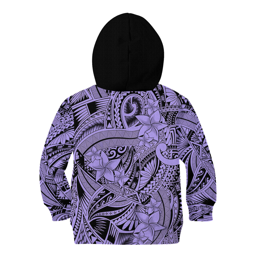 Polynesia Kid Hoodie Tribal Polynesian Spirit With Violet Pacific Flowers - Wonder Print Shop
