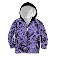 Polynesia Kid Hoodie Tribal Polynesian Spirit With Violet Pacific Flowers - Wonder Print Shop