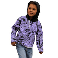 Polynesia Kid Hoodie Tribal Polynesian Spirit With Violet Pacific Flowers - Wonder Print Shop