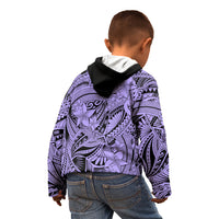 Polynesia Kid Hoodie Tribal Polynesian Spirit With Violet Pacific Flowers - Wonder Print Shop