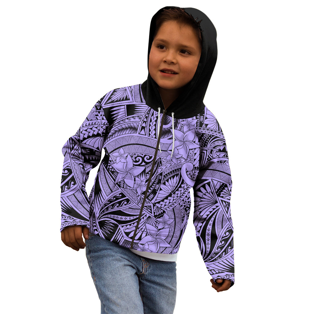 Polynesia Kid Hoodie Tribal Polynesian Spirit With Violet Pacific Flowers - Wonder Print Shop