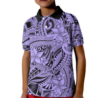 Polynesia Kid Polo Shirt Tribal Polynesian Spirit With Violet Pacific Flowers - Wonder Print Shop
