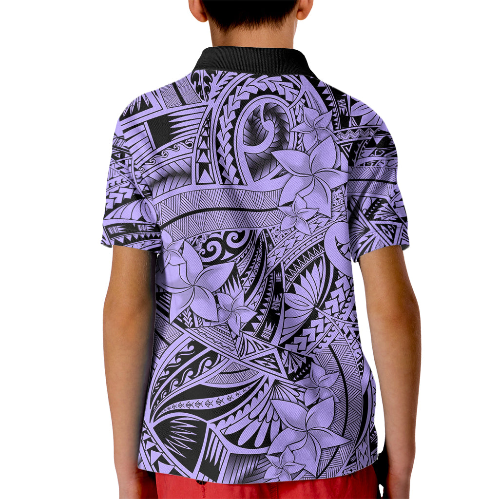 Polynesia Kid Polo Shirt Tribal Polynesian Spirit With Violet Pacific Flowers - Wonder Print Shop