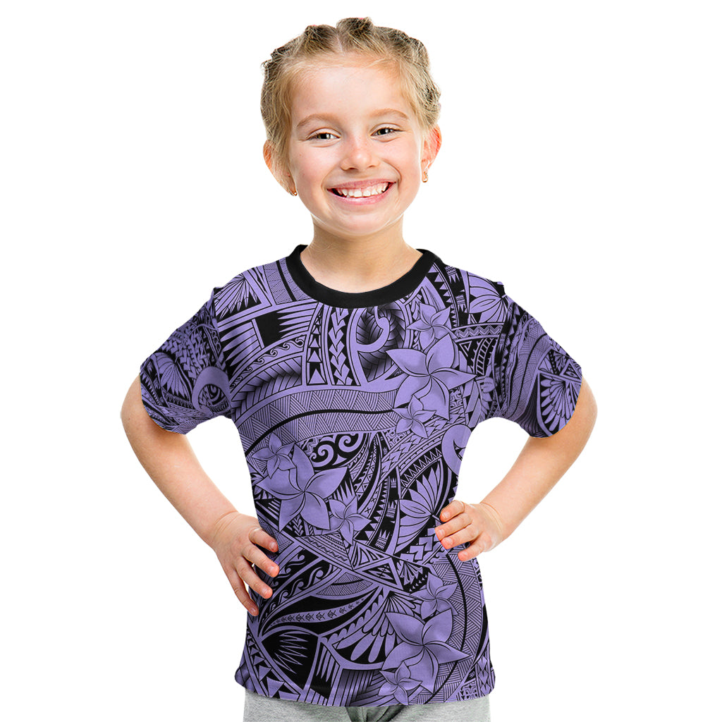 Polynesia Kid T Shirt Tribal Polynesian Spirit With Violet Pacific Flowers - Wonder Print Shop