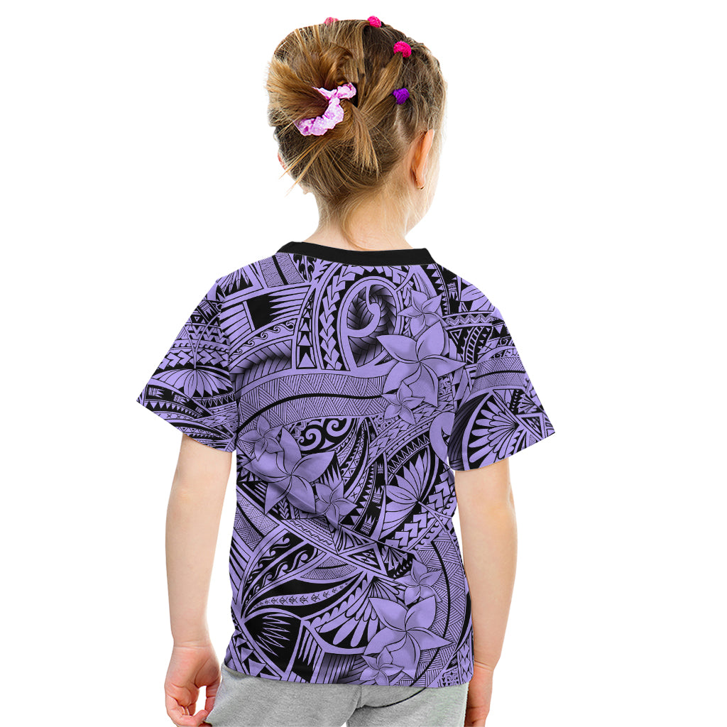 Polynesia Kid T Shirt Tribal Polynesian Spirit With Violet Pacific Flowers - Wonder Print Shop