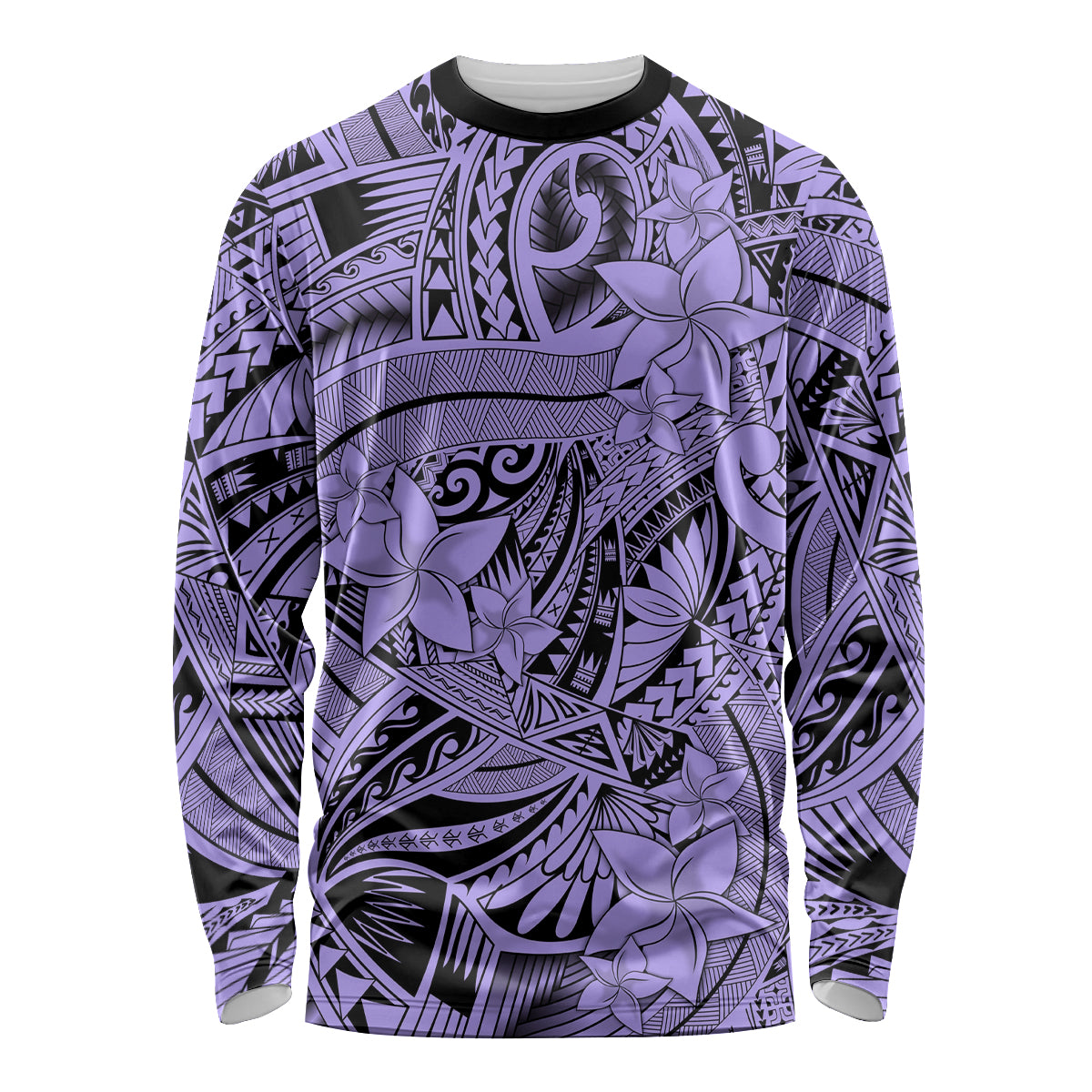 Polynesia Long Sleeve Shirt Tribal Polynesian Spirit With Violet Pacific Flowers - Wonder Print Shop