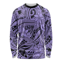 Polynesia Long Sleeve Shirt Tribal Polynesian Spirit With Violet Pacific Flowers - Wonder Print Shop