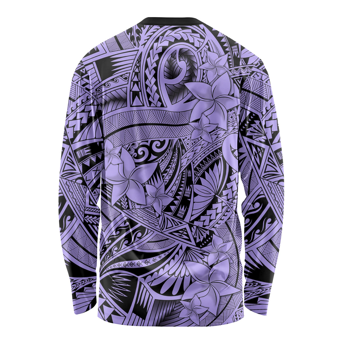 Polynesia Long Sleeve Shirt Tribal Polynesian Spirit With Violet Pacific Flowers - Wonder Print Shop