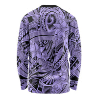 Polynesia Long Sleeve Shirt Tribal Polynesian Spirit With Violet Pacific Flowers - Wonder Print Shop
