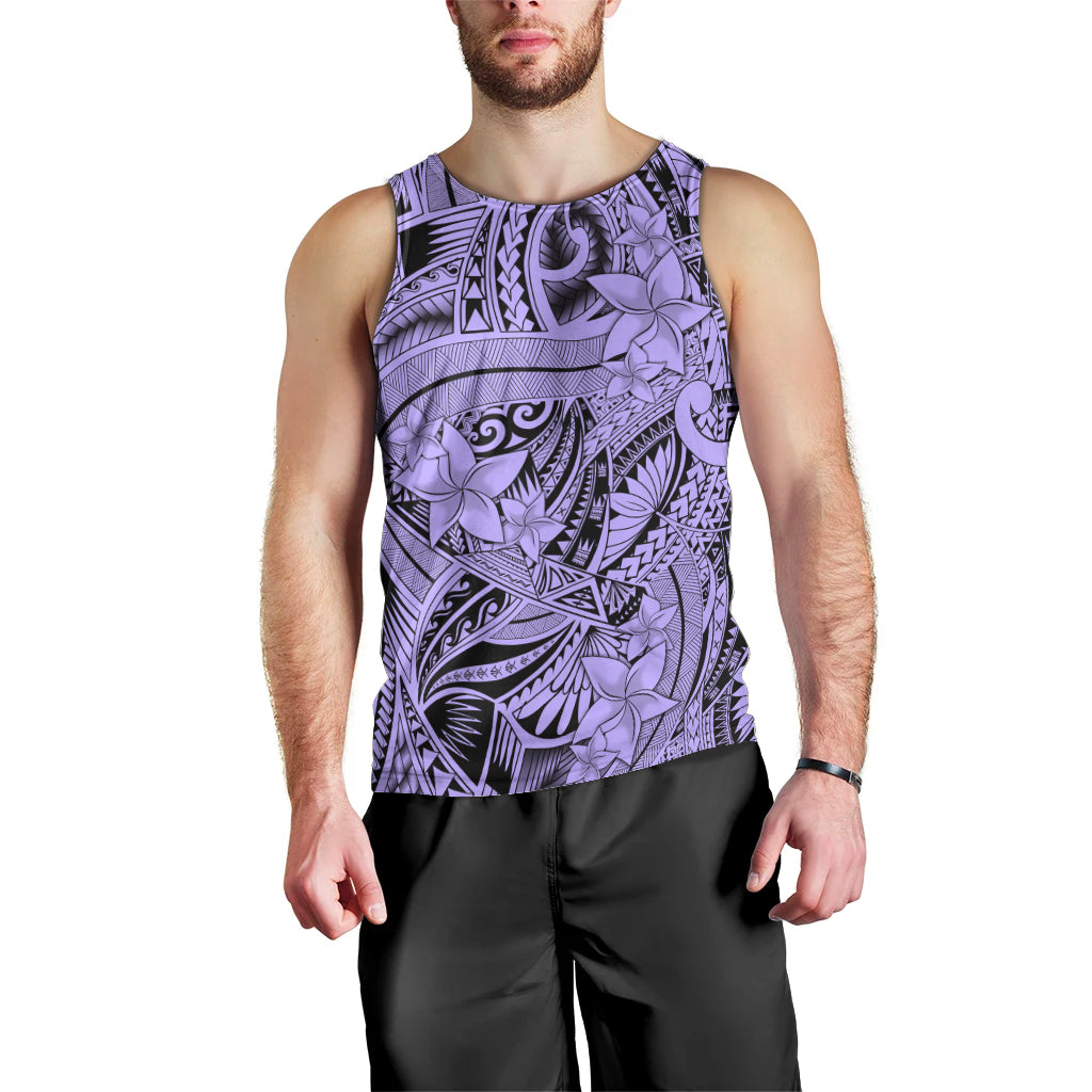 Polynesia Men Tank Top Tribal Polynesian Spirit With Violet Pacific Flowers - Wonder Print Shop