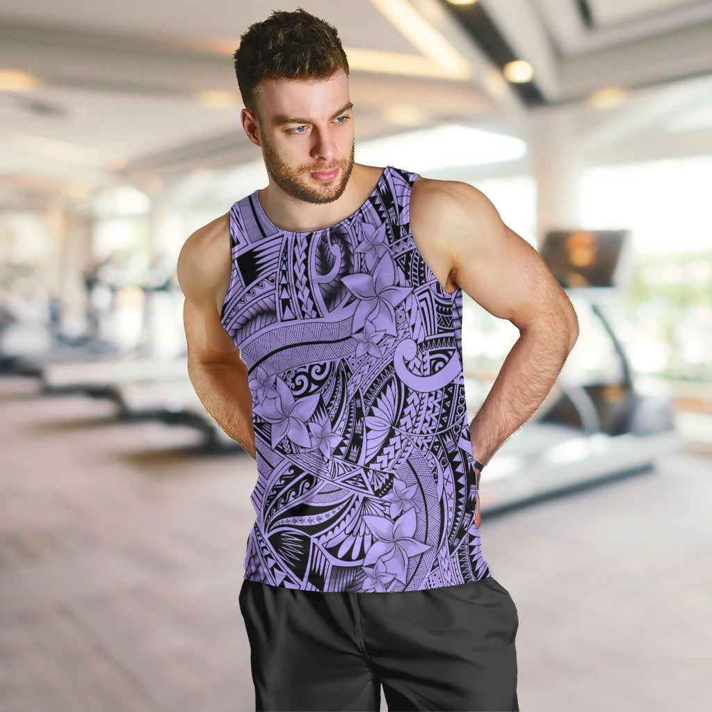Polynesia Men Tank Top Tribal Polynesian Spirit With Violet Pacific Flowers - Wonder Print Shop