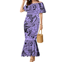Polynesia Mermaid Dress Tribal Polynesian Spirit With Violet Pacific Flowers - Wonder Print Shop