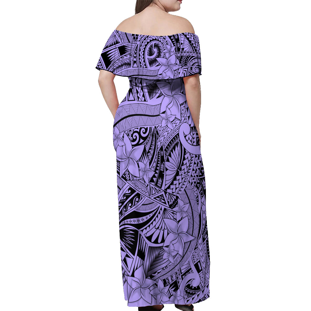 Polynesia Off Shoulder Maxi Dress Tribal Polynesian Spirit With Violet Pacific Flowers - Wonder Print Shop