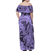 Polynesia Off Shoulder Maxi Dress Tribal Polynesian Spirit With Violet Pacific Flowers - Wonder Print Shop