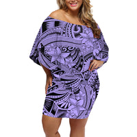 Polynesia Off Shoulder Short Dress Tribal Polynesian Spirit With Violet Pacific Flowers - Wonder Print Shop