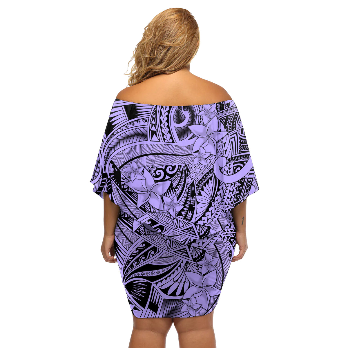 Polynesia Off Shoulder Short Dress Tribal Polynesian Spirit With Violet Pacific Flowers - Wonder Print Shop