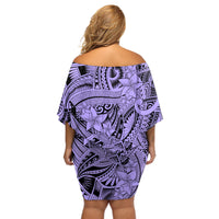 Polynesia Off Shoulder Short Dress Tribal Polynesian Spirit With Violet Pacific Flowers - Wonder Print Shop