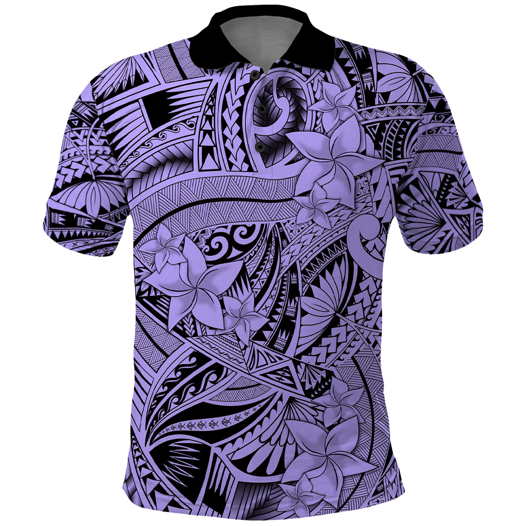 Polynesia Polo Shirt Tribal Polynesian Spirit With Violet Pacific Flowers - Wonder Print Shop
