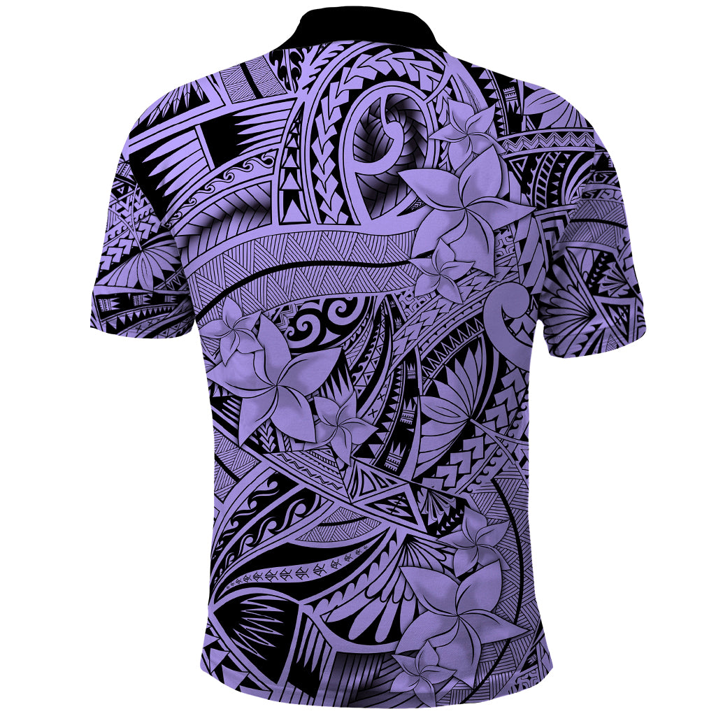 Polynesia Polo Shirt Tribal Polynesian Spirit With Violet Pacific Flowers - Wonder Print Shop