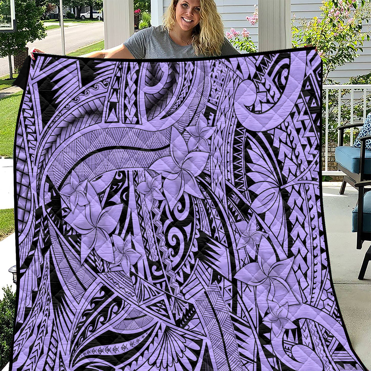 Polynesia Quilt Tribal Polynesian Spirit With Violet Pacific Flowers - Wonder Print Shop