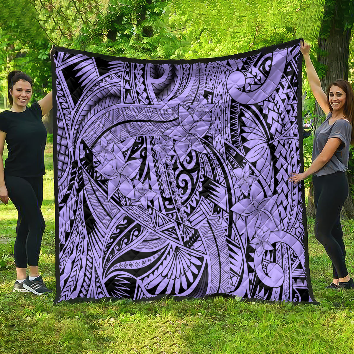 Polynesia Quilt Tribal Polynesian Spirit With Violet Pacific Flowers - Wonder Print Shop