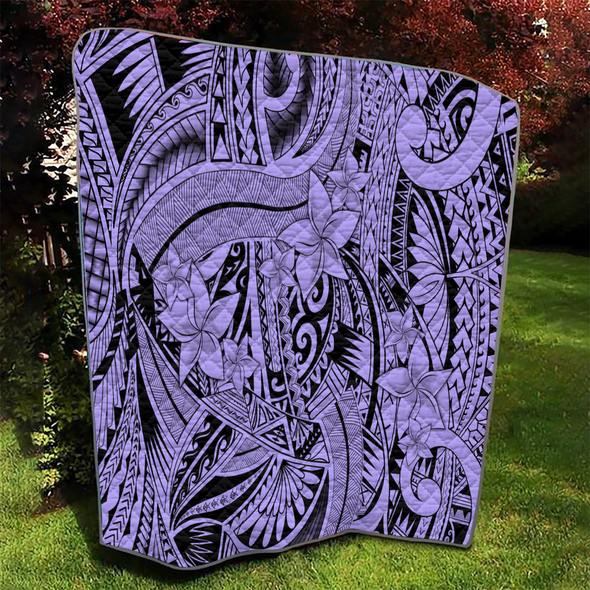 Polynesia Quilt Tribal Polynesian Spirit With Violet Pacific Flowers - Wonder Print Shop