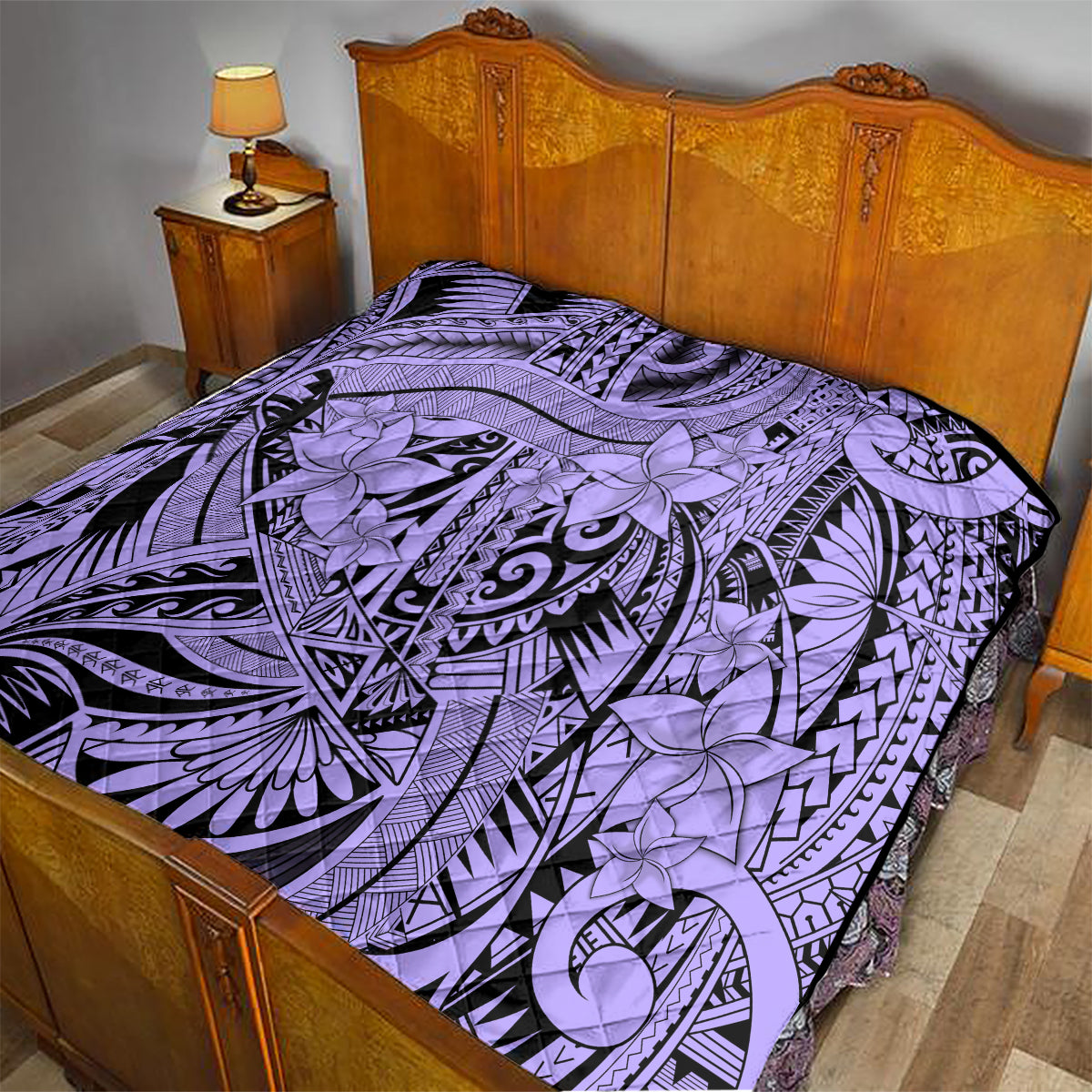 Polynesia Quilt Tribal Polynesian Spirit With Violet Pacific Flowers - Wonder Print Shop