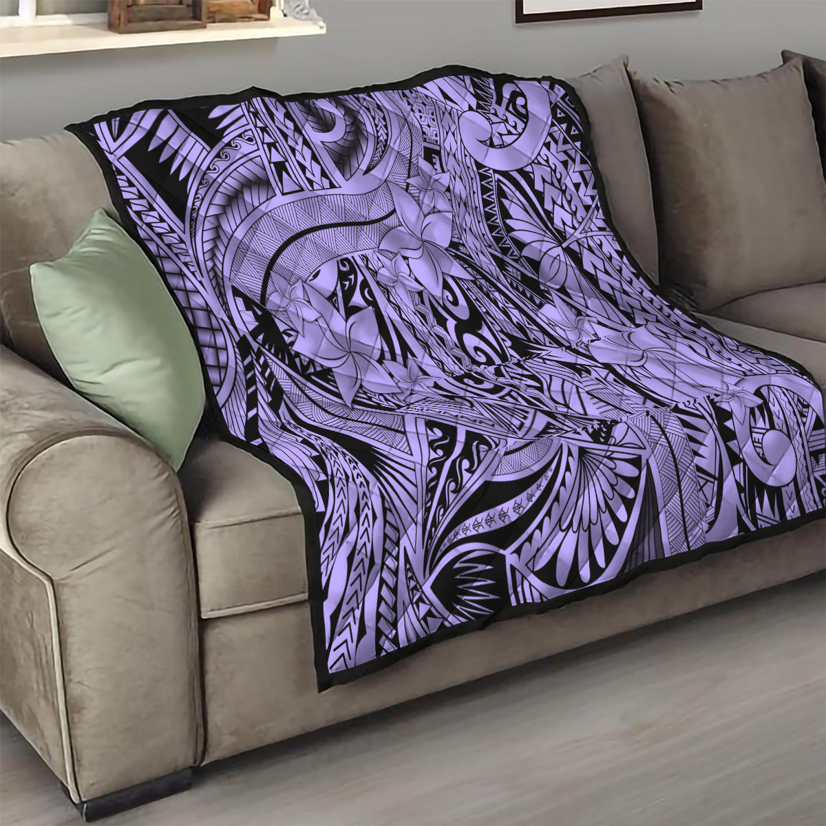 Polynesia Quilt Tribal Polynesian Spirit With Violet Pacific Flowers - Wonder Print Shop
