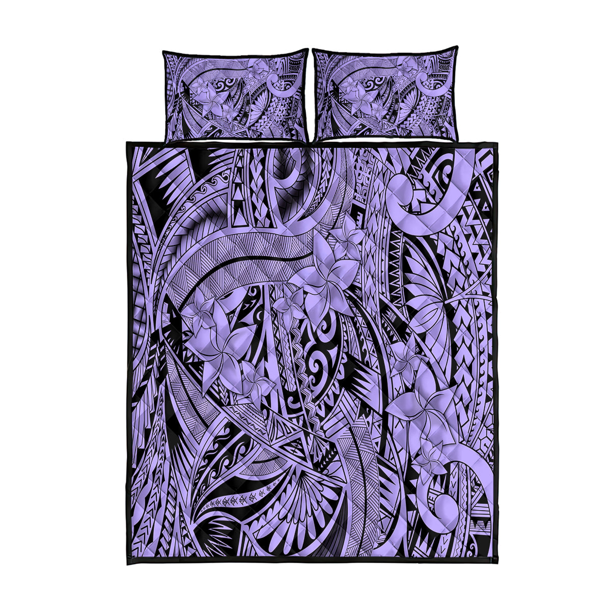 Polynesia Quilt Bed Set Tribal Polynesian Spirit With Violet Pacific Flowers - Wonder Print Shop