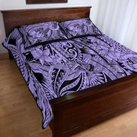 Polynesia Quilt Bed Set Tribal Polynesian Spirit With Violet Pacific Flowers - Wonder Print Shop