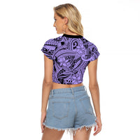 Polynesia Raglan Cropped T Shirt Tribal Polynesian Spirit With Violet Pacific Flowers - Wonder Print Shop