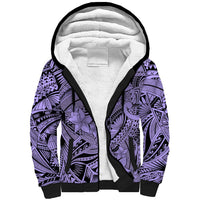 Polynesia Sherpa Hoodie Tribal Polynesian Spirit With Violet Pacific Flowers - Wonder Print Shop