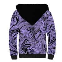 Polynesia Sherpa Hoodie Tribal Polynesian Spirit With Violet Pacific Flowers - Wonder Print Shop