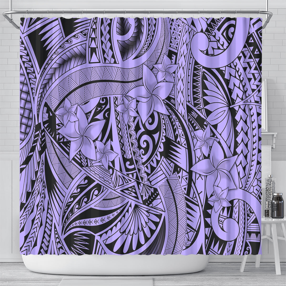 polynesia-shower-curtain-tribal-polynesian-spirit-with-violet-pacific-flowers