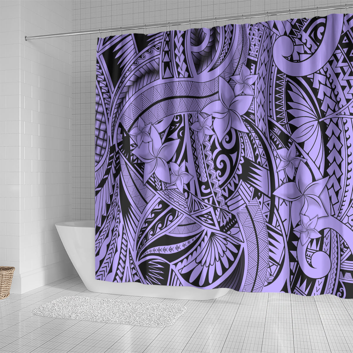 polynesia-shower-curtain-tribal-polynesian-spirit-with-violet-pacific-flowers