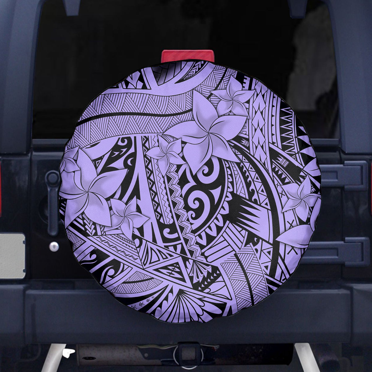 Polynesia Spare Tire Cover Tribal Polynesian Spirit With Violet Pacific Flowers - Wonder Print Shop