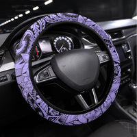 Polynesia Steering Wheel Cover Tribal Polynesian Spirit With Violet Pacific Flowers - Wonder Print Shop