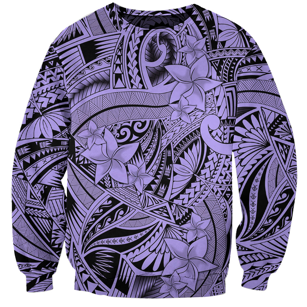 Polynesia Sweatshirt Tribal Polynesian Spirit With Violet Pacific Flowers - Wonder Print Shop