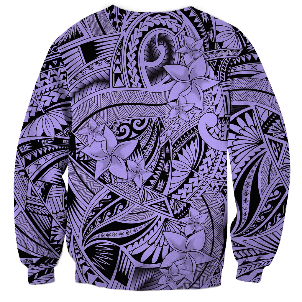 Polynesia Sweatshirt Tribal Polynesian Spirit With Violet Pacific Flowers - Wonder Print Shop
